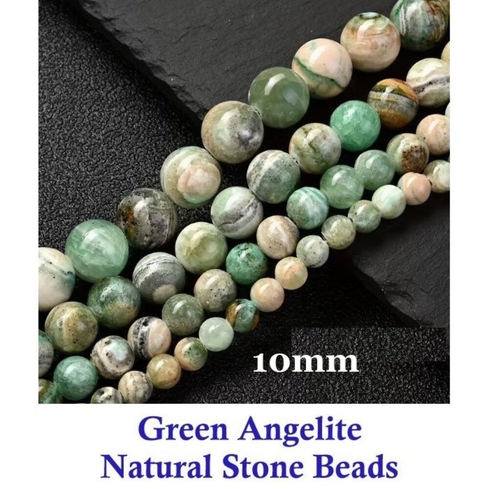 Green Angelite Natural Stone Beads 15" Strand